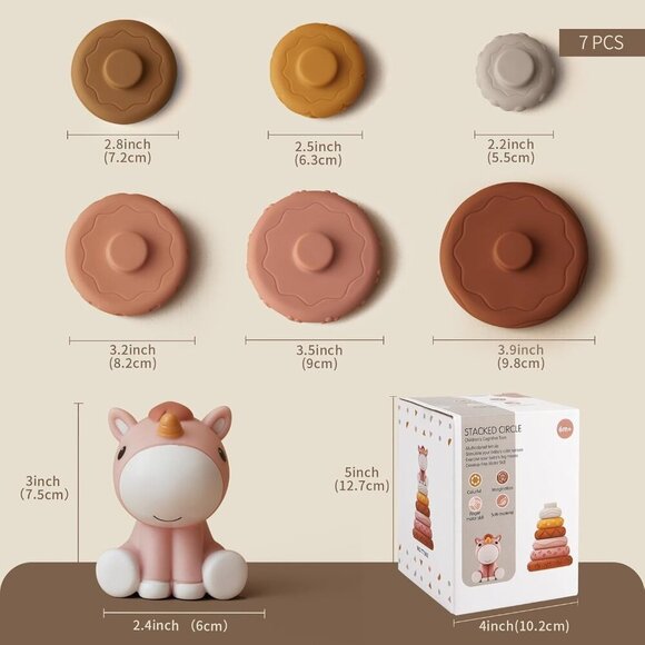 7 Pcs Stacking & Nesting Baby Toys, Squeeze Teething Toys and Building Circle wi - Picture 2 of 7